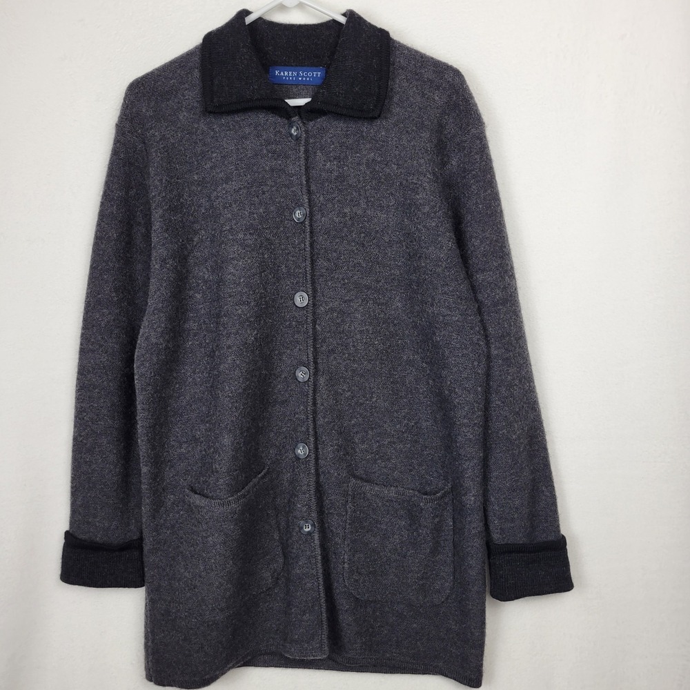 VTG 90s Karen Scott Wool Sweater Jacket S Gray Cardigan Button Up Australia